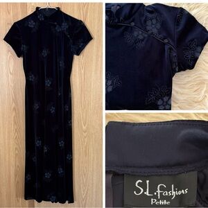 S.L. Fashions Black Velvet Floral Gown